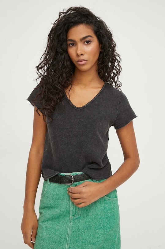 American Vintage t-shirt bawełniany T-SHIRT MC COL V bawełna szary SON02AGE24