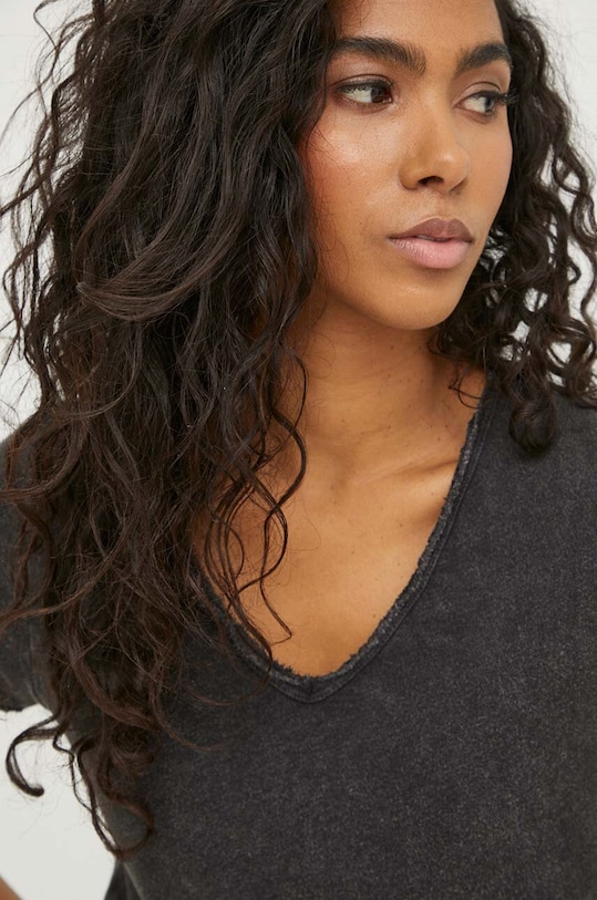 American Vintage t-shirt bawełniany T-SHIRT MC COL V szary SON02AGE24