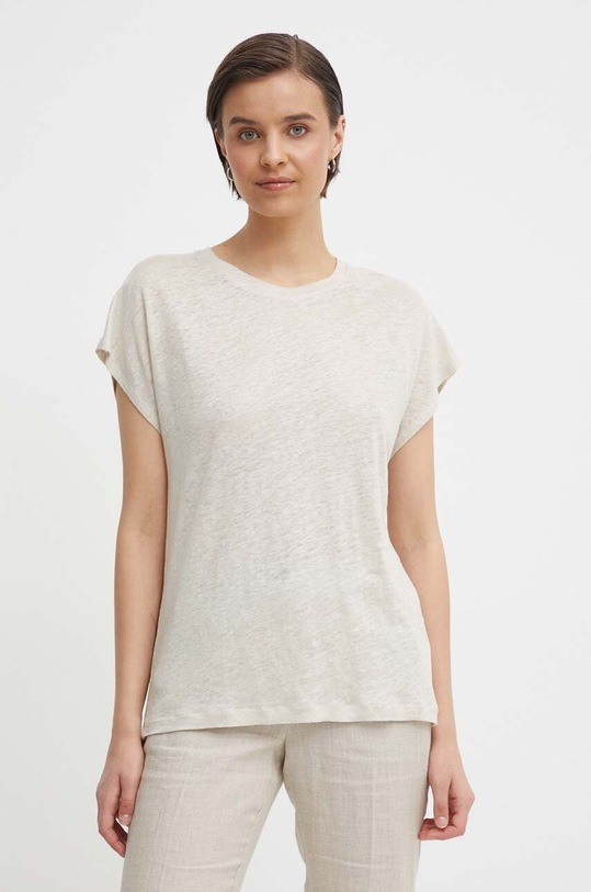 Ľanové tričko Calvin Klein jednofarebný béžová K20K207260