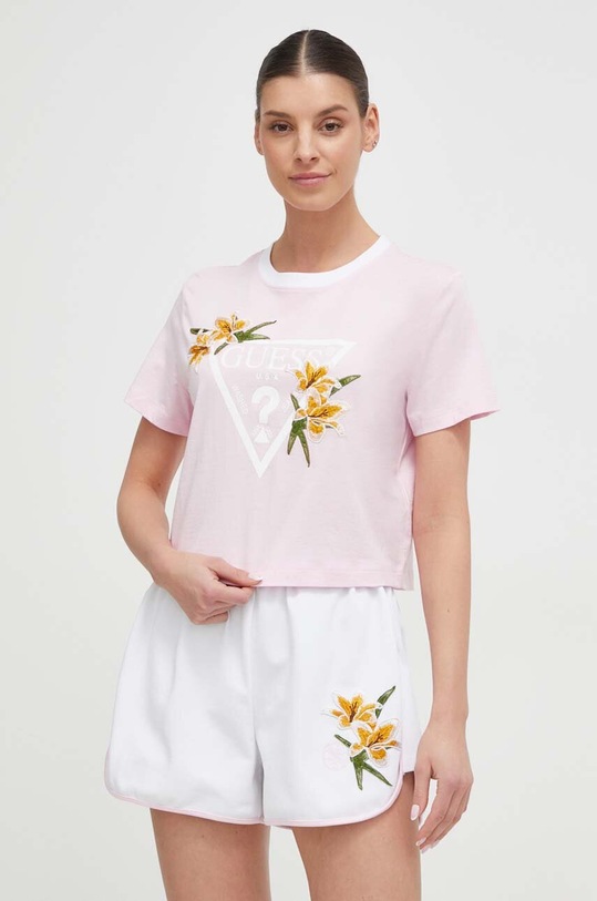 Guess t-shirt ZOEY wzorzyste różowy V4GI02.K46D1