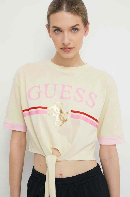 Guess t-shirt bawełniany MYLAH nadruk żółty V4GI00.I3Z14