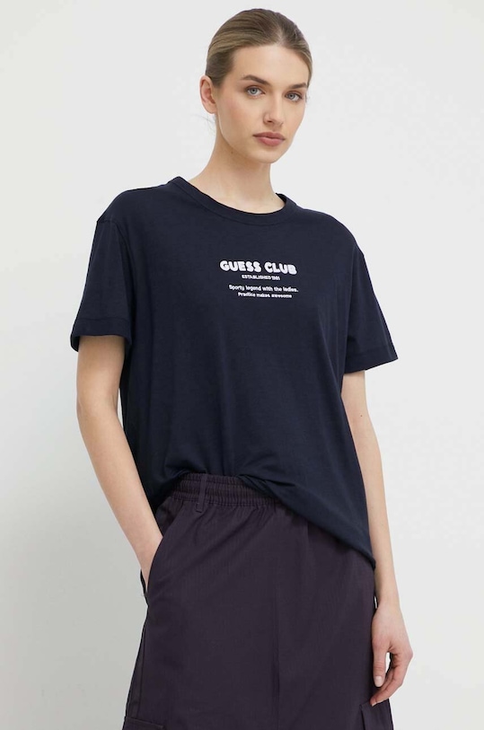 Bavlněné tričko Guess LEAH nášivka námořnická modř V4GI05.K8G01