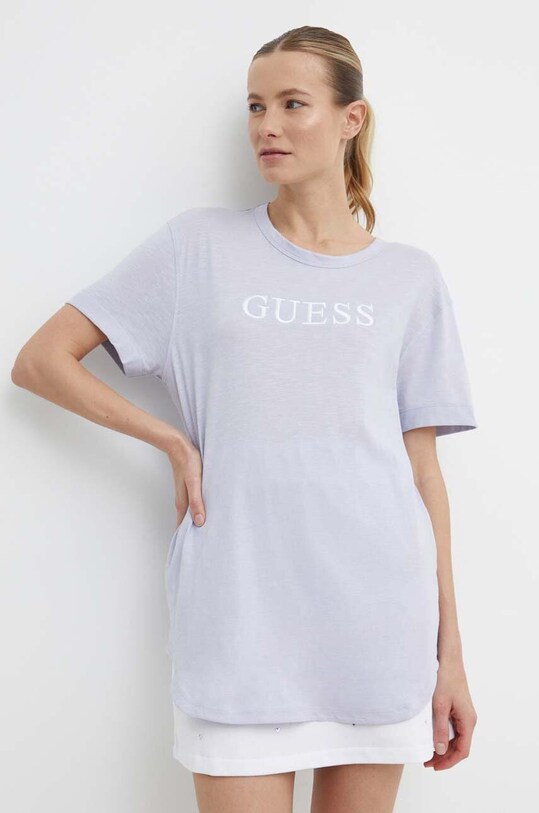 Хлопковая футболка Guess AYLA relaxed фиолетовой V4GI06.K8G01