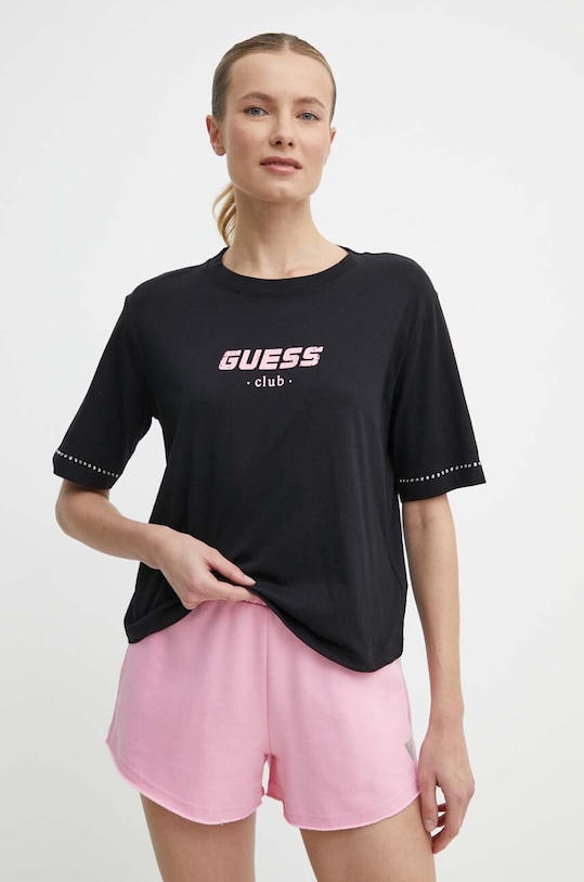 Guess t-shirt bawełniany NATALIA aplikacja czarny V4GI11.JA914