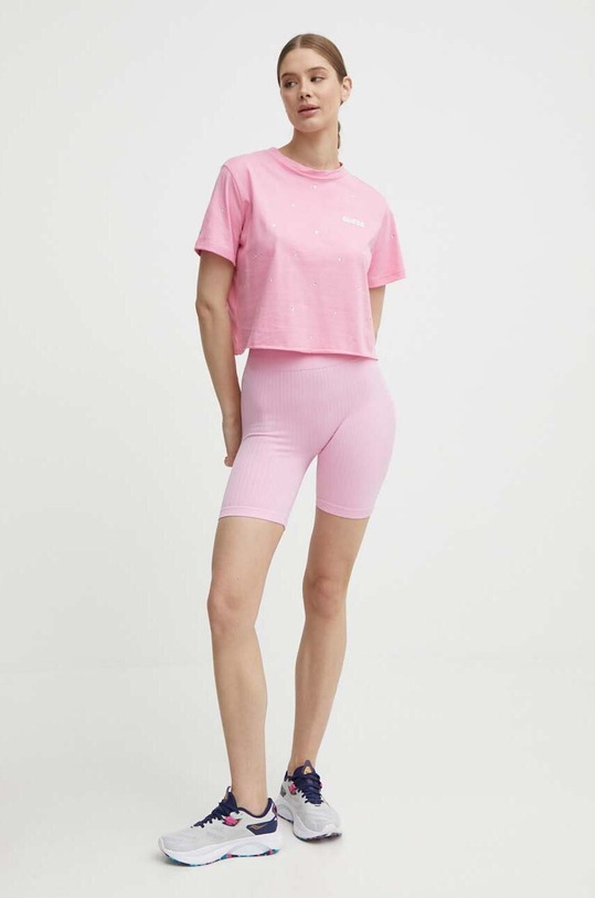 Guess tricou din bumbac SKYLAR V4GI08.JA914 roz SS24