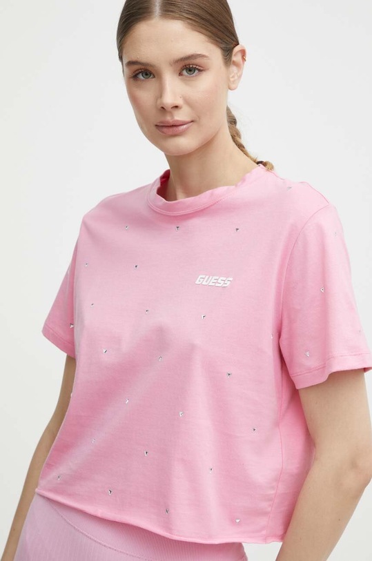 Guess tricou din bumbac SKYLAR roz V4GI08.JA914