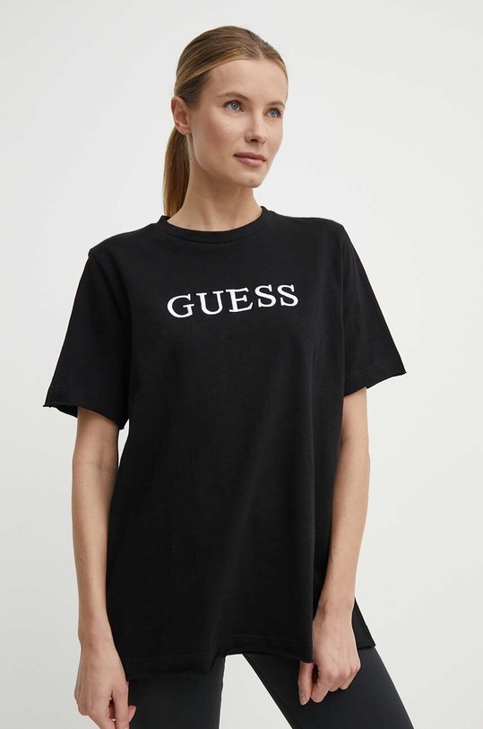 Guess t-shirt bawełniany ATHENA aplikacja czarny V4GI12.KC641