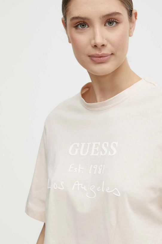 Guess t-shirt bawełniany DAKOTA beżowy V4GI13.JA914