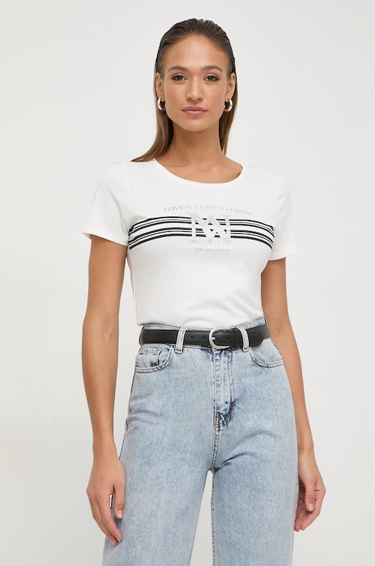 Kratka majica Morgan Vzorčasti bež DONNA.OFF.WHITE/NOIR