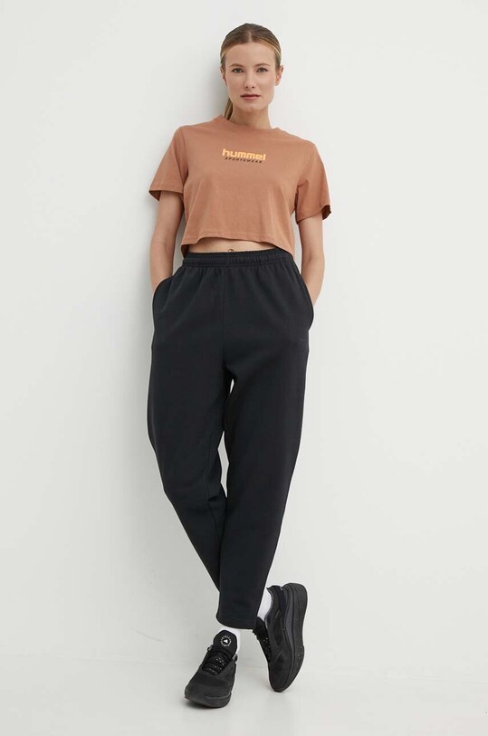 Pamučna majica Hummel 223945 smeđa SS24