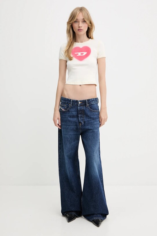 Diesel t-shirt bawełniany A12836.0SQAD beżowy AW25