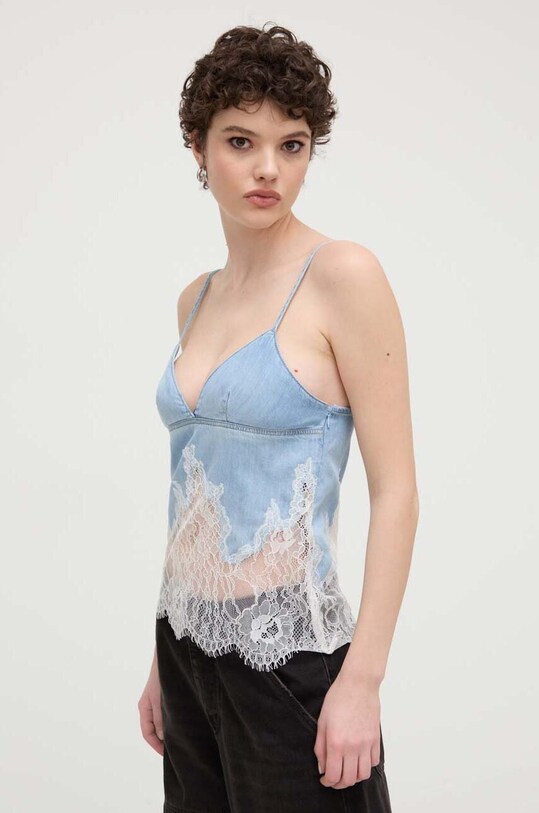 Džínový top Diesel DE-MONY-S TOP nášivka modrá A12805.0JGAH