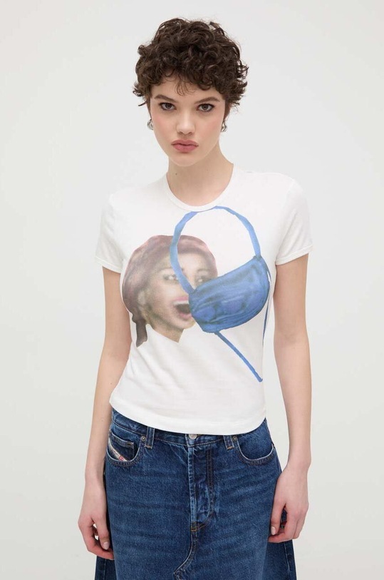 Diesel t-shirt T-UNCUTIE-LONG-N19 z elastanem beżowy A13445.0DQAV