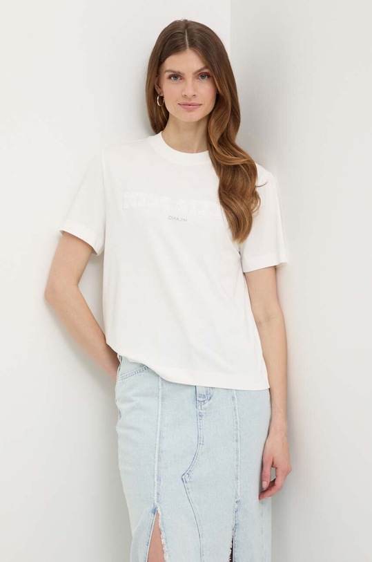 Miss Sixty tricou din amestec de mătase SJ3710 S/S T-SHIRT imprimeu alb 6L1SJ3710000