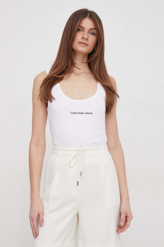 Βαμβακερό τοπ Calvin Klein Jeans βαμβάκι λευκό J20J221064