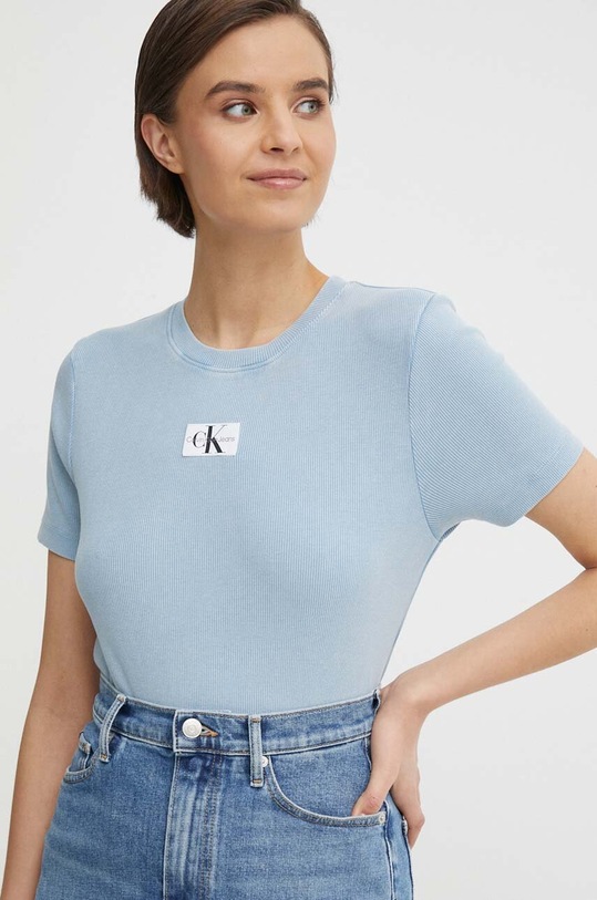 Μπλουζάκι Calvin Klein Jeans με ελαστάν μπλε J20J223092