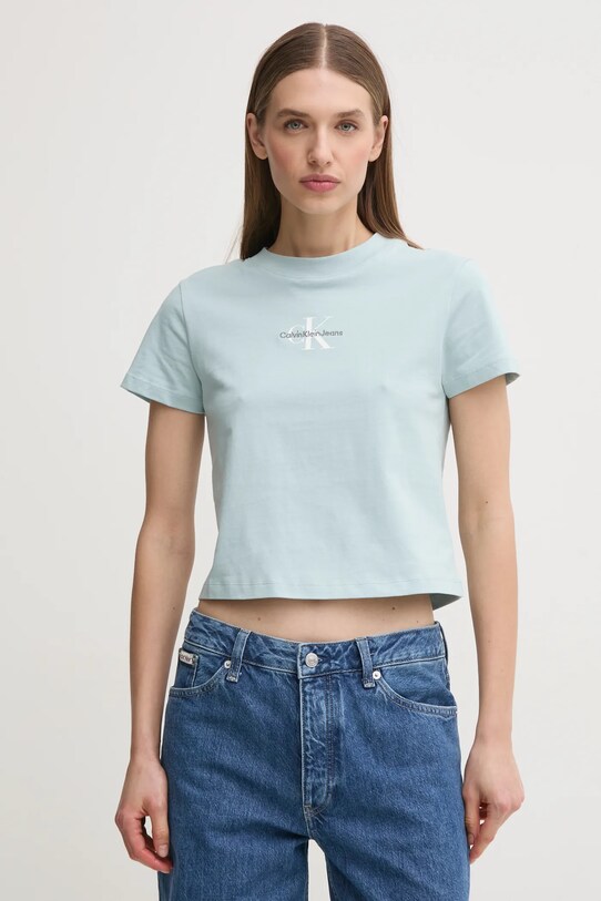 Хлопковая футболка Calvin Klein Jeans бирюзовый J20J223113