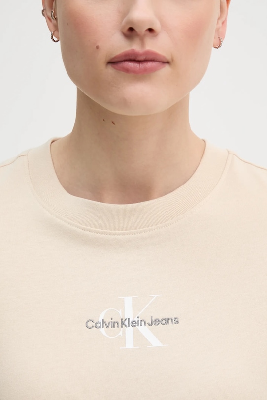 Βαμβακερό μπλουζάκι Calvin Klein Jeans J20J223113 μπεζ