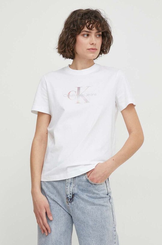 Хлопковая футболка Calvin Klein Jeans J20J223264 белый SS24