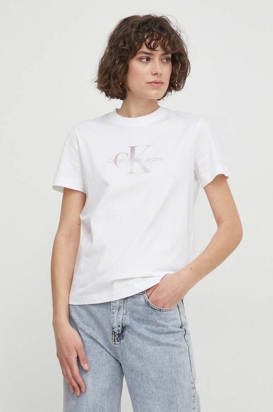 Βαμβακερό μπλουζάκι Calvin Klein Jeans J20J223264 λευκό SS24