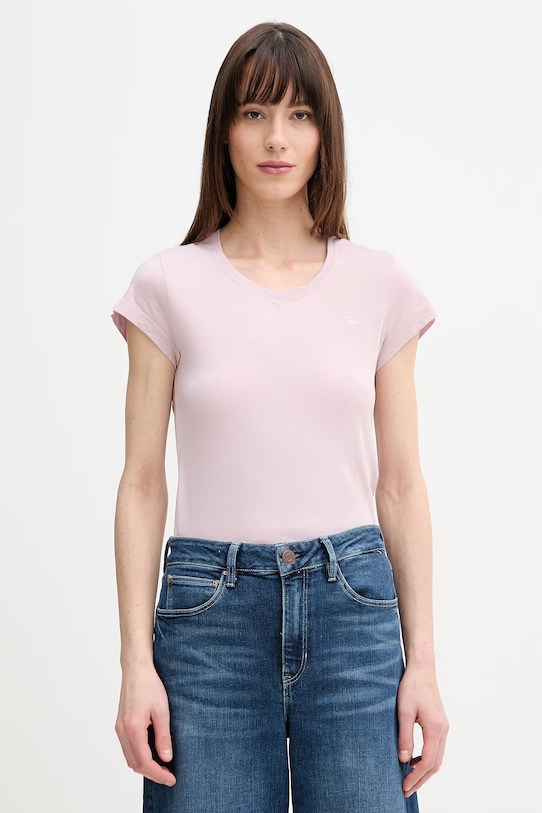 Памучна тениска G-Star Raw вталена розов D24533.4107