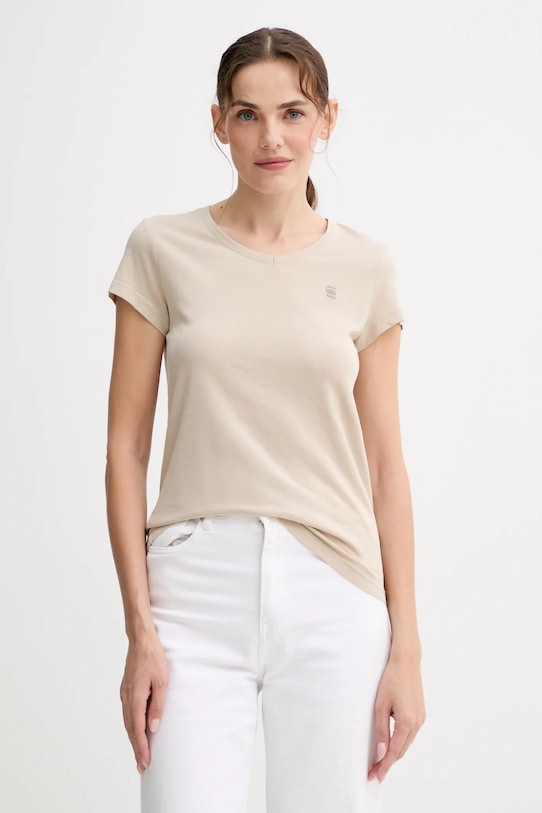 G-Star Raw tricou din bumbac uni bej D24533.4107