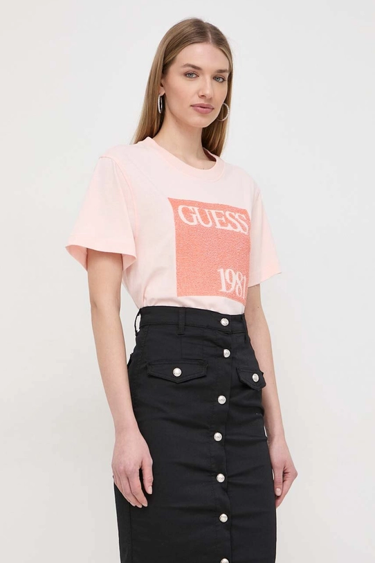 Guess t-shirt bawełniany aplikacja różowy W4GI16.I3Z14