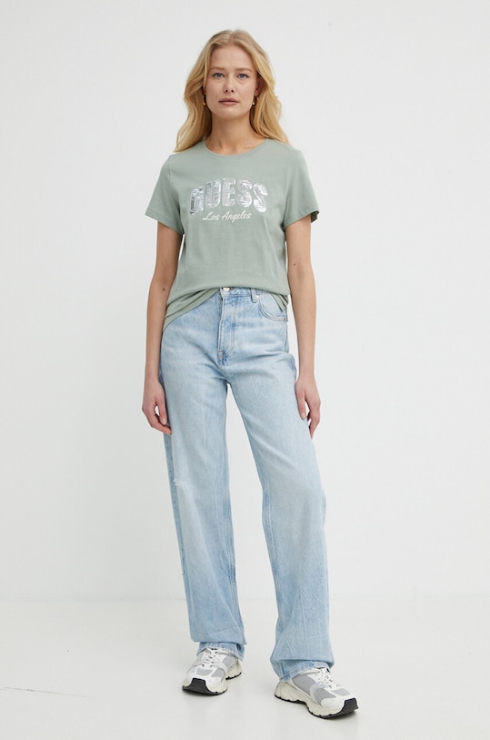 Guess t-shirt bawełniany W4GI31.I3Z14 zielony SS24