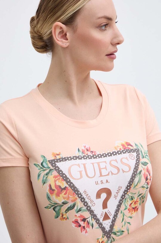 Guess t-shirt z elastanem pomarańczowy W4GI24.J1314