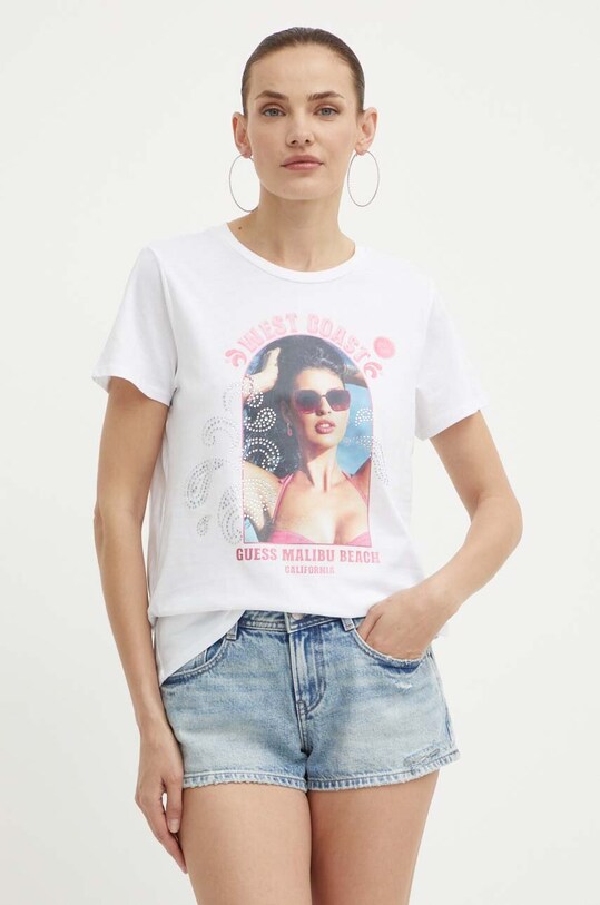 Хлопковая футболка Guess хлопок белый W4GI54.K9RM1
