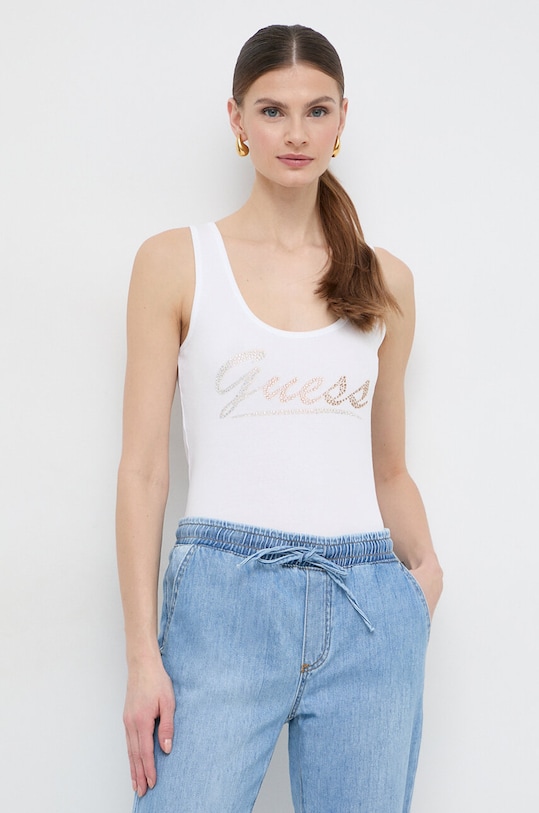 Guess top din bumbac imprimeu alb W4GP16.K1814