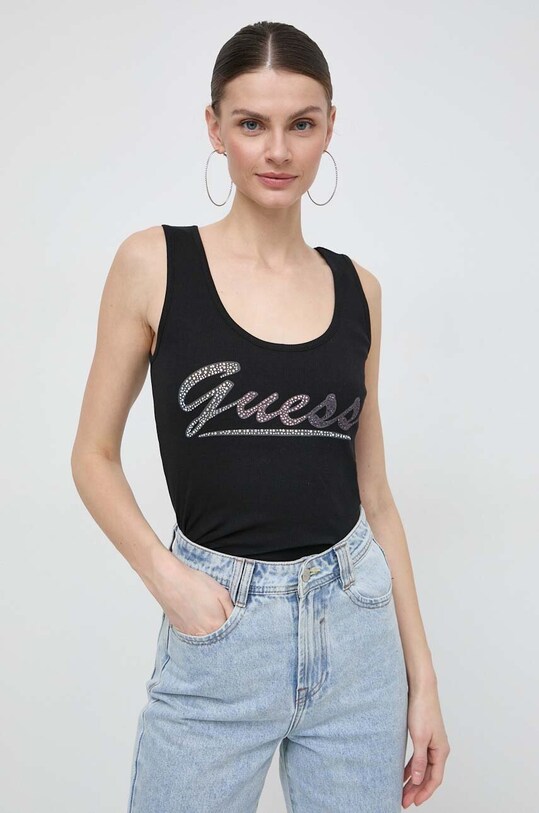 Хлопковый топ Guess чёрный W4GP16.K1814