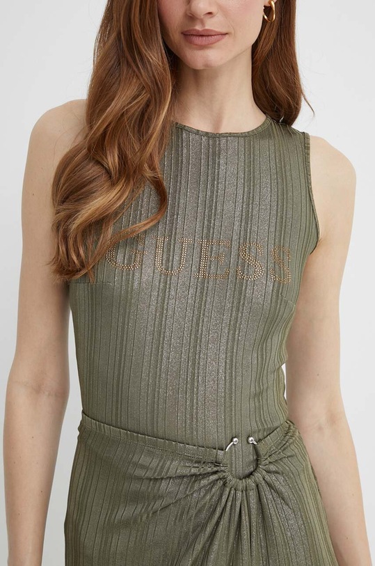 Canotta GUESS Cristina In Maglia Metallica Beige Con Logo Strass - Taglia S - 2