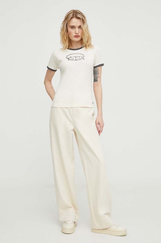 G-Star tricou din bumbac D24506.D527 bej SS24