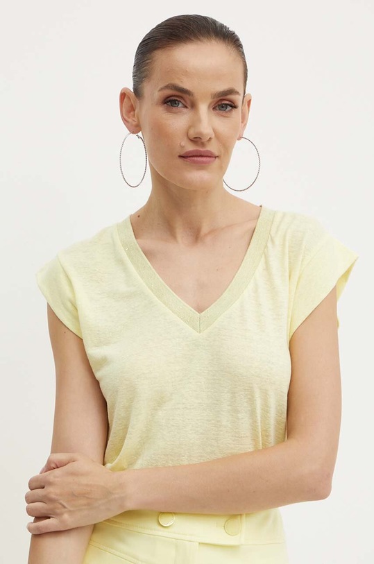 Lanena majica kratkih rukava Morgan DAME zlatna DAME.LEMON.TONI