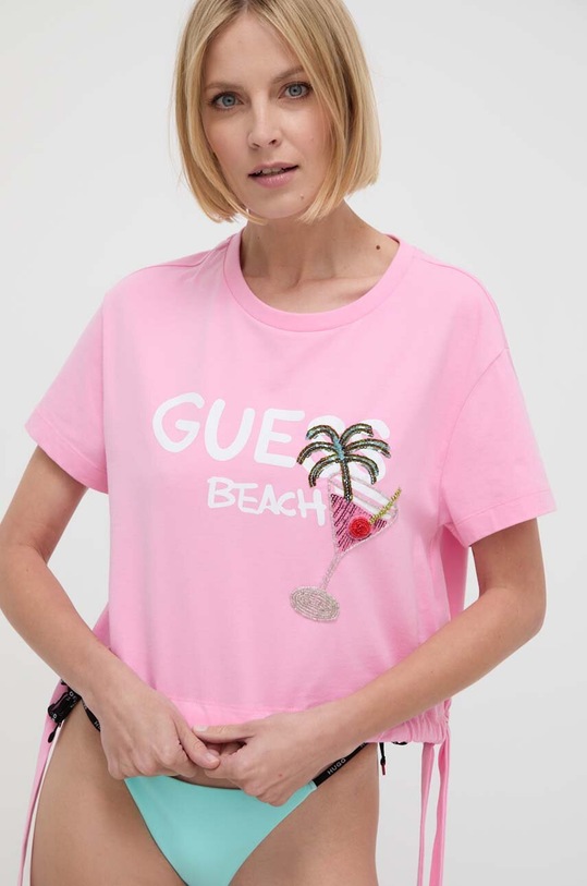 Guess t-shirt plażowy bawełniany E4GI03.I3Z14 różowy SS24