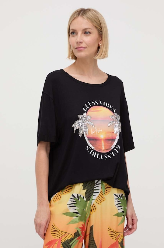 Футболка Guess с эластаном чёрный E4GI04.K68D2
