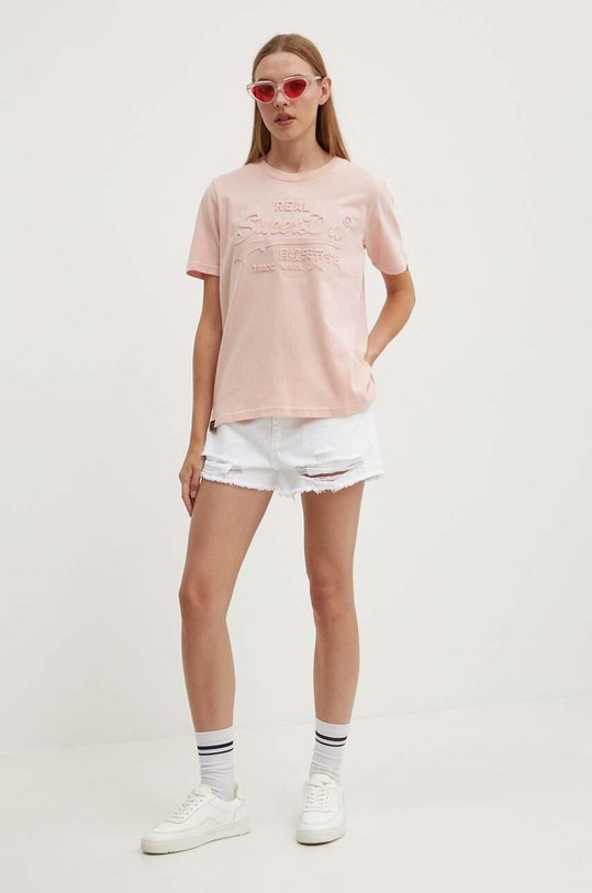 Superdry tricou din bumbac W1011397A.1WO roz SS24