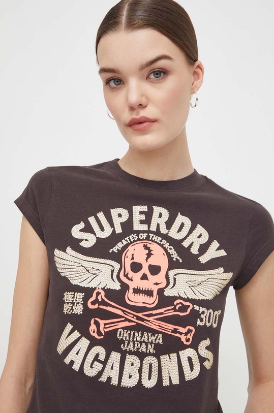 Bavlněné tričko Superdry potisk hnědá W1011391A.AWF