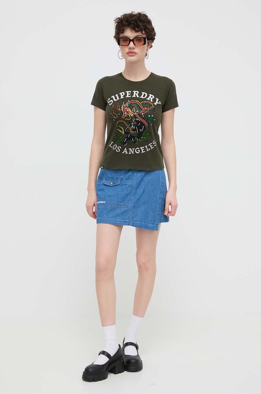 Bavlněné tričko Superdry W1011332A.ZC3 zelená SS24
