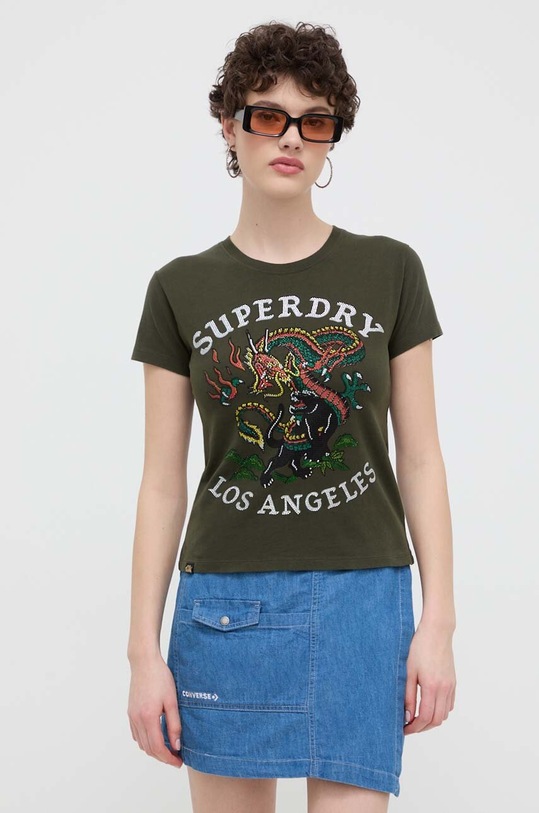 Bavlněné tričko Superdry zelená W1011332A.ZC3