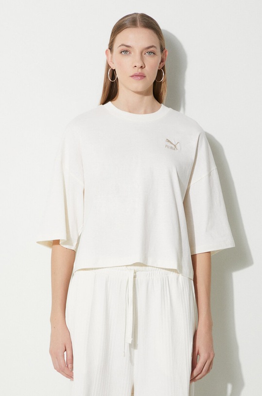 Pamučna majica Puma BETTER CLASSICS Oversized relaxed bež 624226