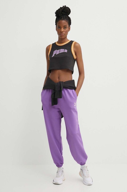 Puma top bawełniany Graphic 625024. czarny SS24