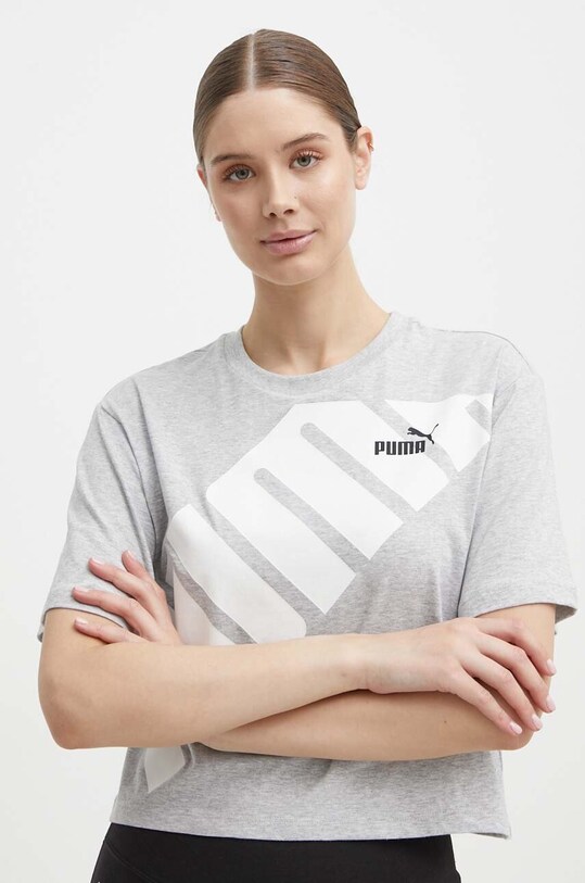Bavlněné tričko Puma POWER kulatý šedá 677896