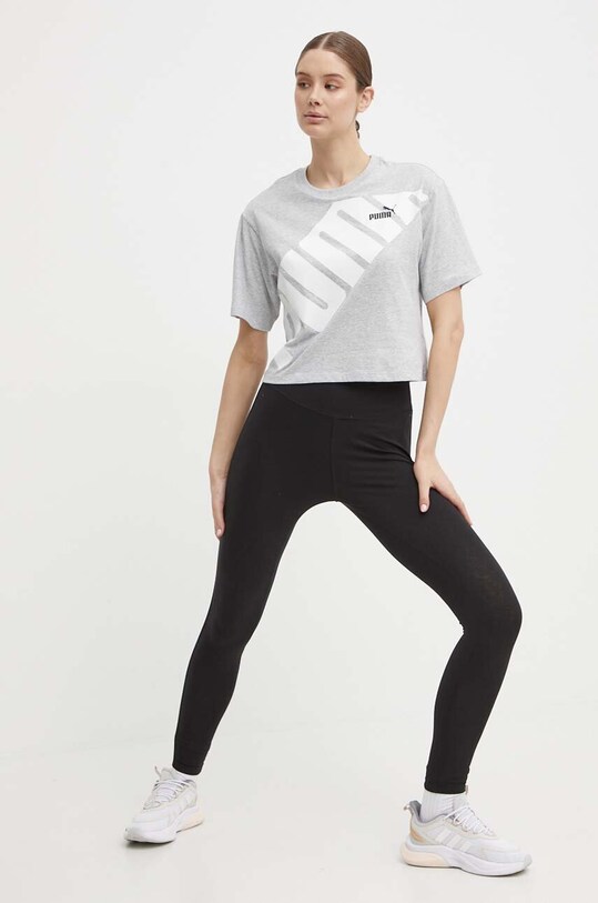 Bavlněné tričko Puma POWER 677896 šedá SS24