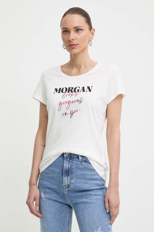 Morgan tricou DLOOKS print alb DLOOKS.OFF.WHITE