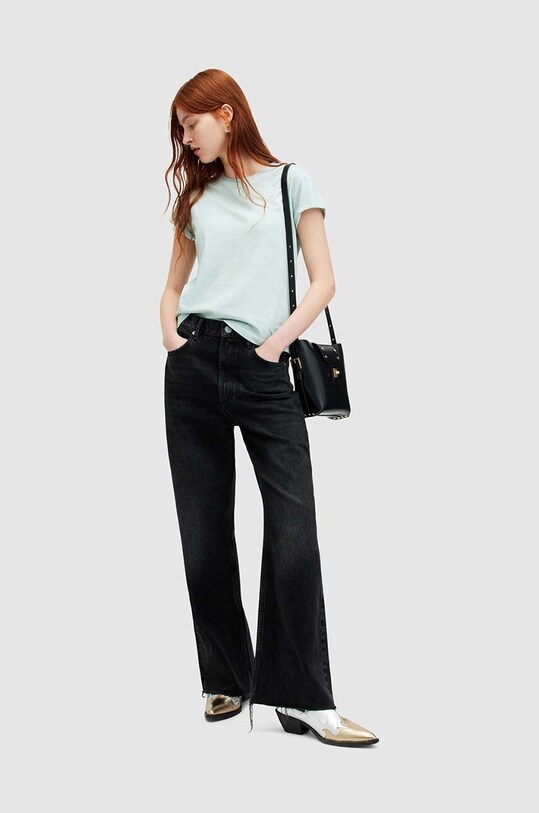 AllSaints pamut póló ANNA WM215Y türkiz