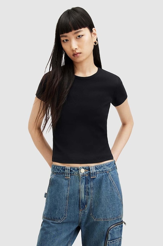 AllSaints tricou din bumbac STEVIE TEE uni negru WM526Z