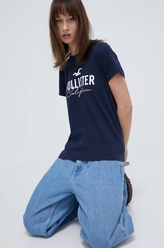Hollister Co. t-shirt bawełniany granatowy KI357.3198.200