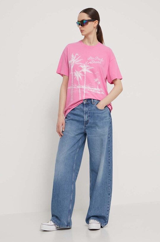 Hollister Co. t-shirt bawełniany KI357.3202.610 różowy SS24